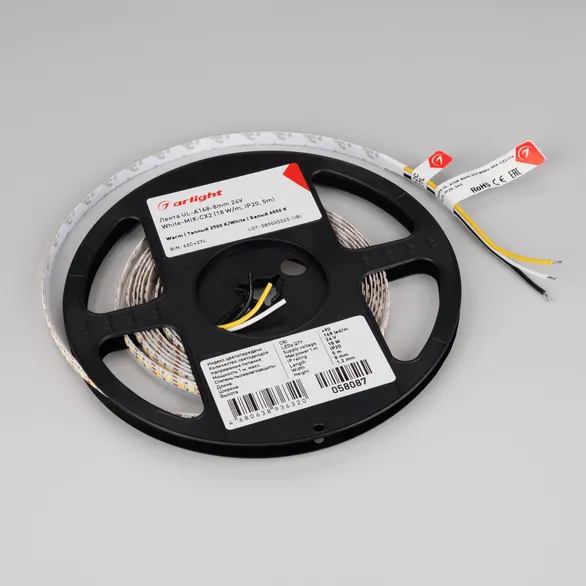 Светодиодная лента UL-A168-8mm 24V White-MIX-CX2 (18 W/m, IP20, 5m) (Arlight, резка 2 светодиода)