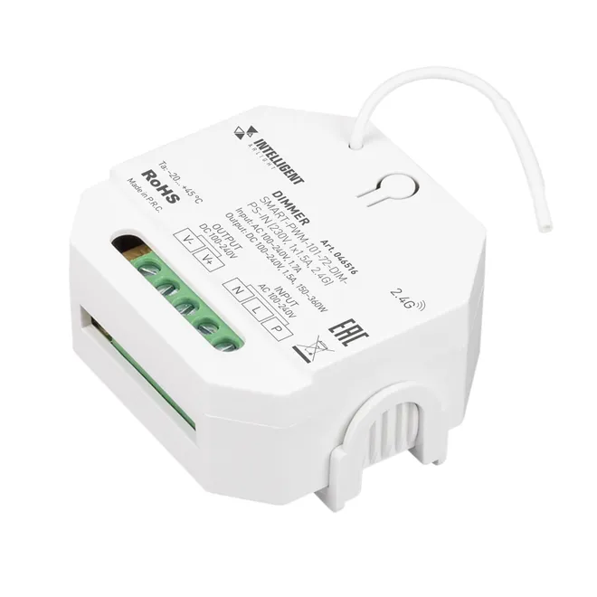 INTELLIGENT ARLIGHT Диммер SMART-PWM-101-72-DIM-PS-IN (230V, 1x1.5A, 2.4G) (IARL, IP20 Пластик, 5 лет)