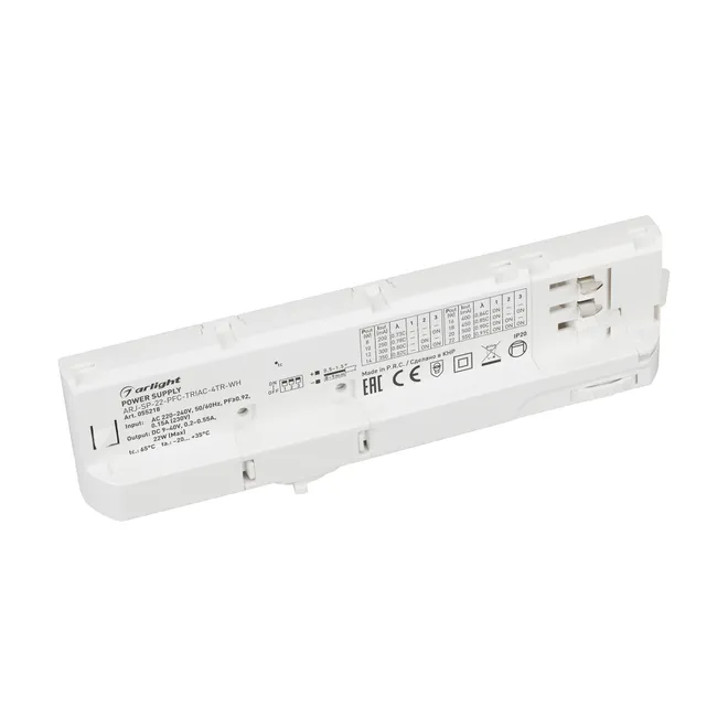 Блок питания для трековых систем ARJ-SP-22-PFC-TRIAC-4TR-WH (22W, 9-40V, 0.2-0.55A) (Arlight, IP20 Пластик, 5 лет)