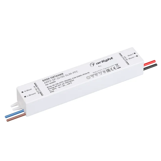 Блок питания ARPV-SP-24100-SLIM-PFC (24V, 4A, 96W) (Arlight, IP65 Пластик, 5 лет)