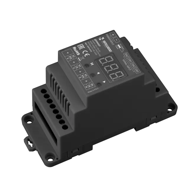 INTELLIGENT ARLIGHT Диммер SMART-DALI-104-62-ADDR-RGBW-DT6/DT8-PD-DIN Black (12-48V, 4x5А) (IARL, IP20 Пластик, 5 лет)