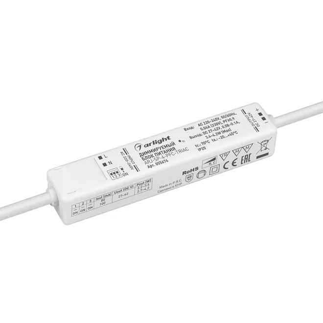 Блок питания ARJ-SP-4-PFC-TRIAC (4W, 27-42V, 0.08-0.1A) (Arlight, IP20 Пластик, 5 лет)