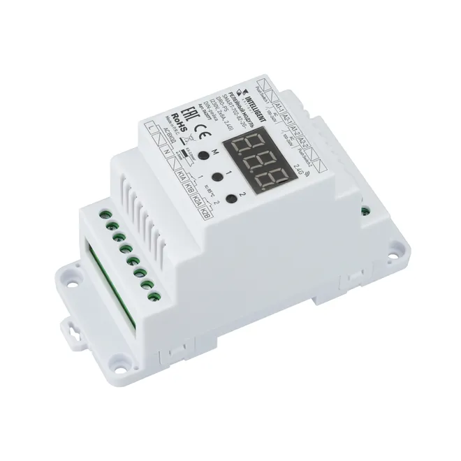 INTELLIGENT ARLIGHT Релейный модуль SMART-702-82-2G-DRO-PS (230V, 2x8A, 2.4G) DIN-рейка (IARL, IP20 Пластик, 5 лет)