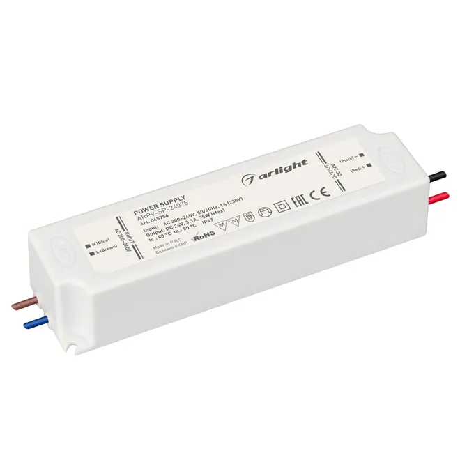 Блок питания ARPV-SP-24075 (24V, 3.1A, 75W) (Arlight, IP67 Пластик, 5 лет)