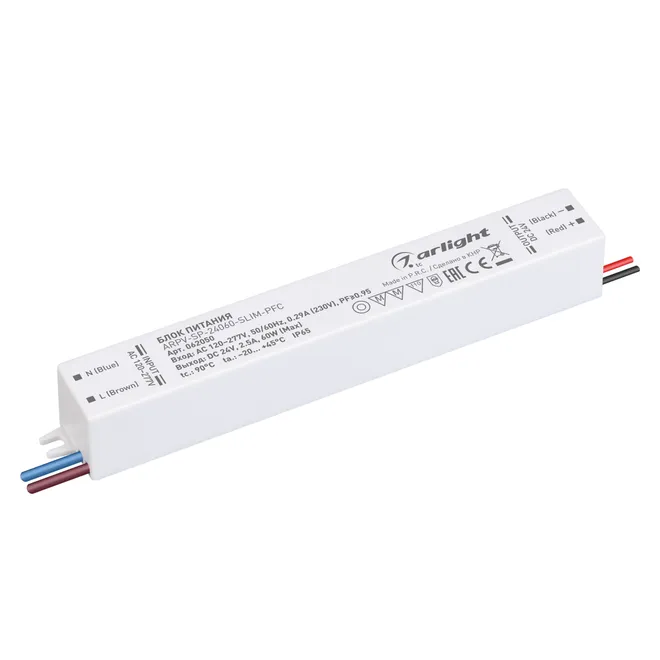 Блок питания ARPV-SP-24060-SLIM-PFC (24V, 2.5A, 60W) (Arlight, IP65 Пластик, 5 лет)