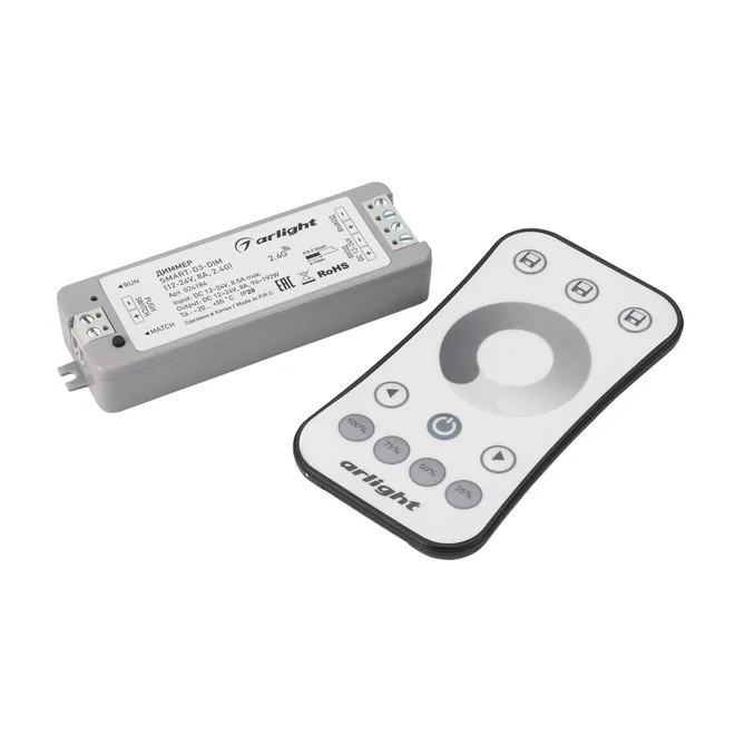 Диммер SMART-DIM-SET-RING (12-24V, 1x8A, ПДУ 2.4G) (Arlight, IP20 Пластик, 5 лет)