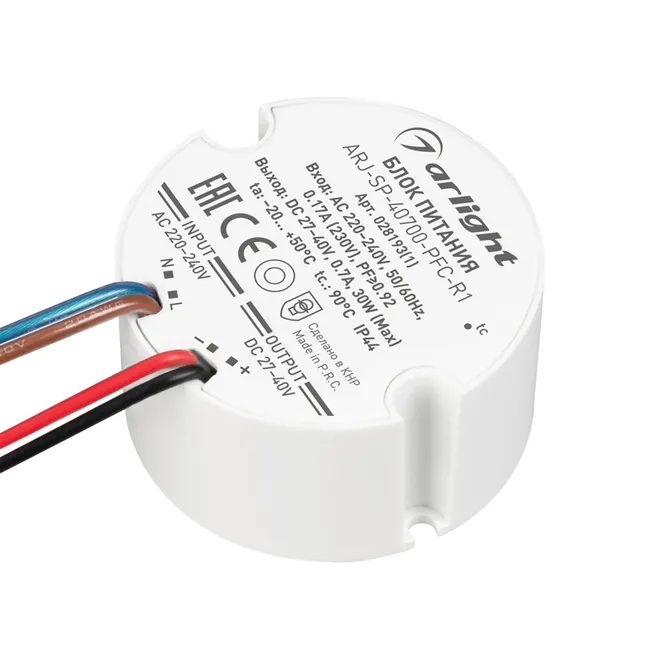 Блок питания ARJ-SP-40700-PFC-R1 (30W, 27-40V, 700mA) (Arlight, IP44 Пластик, 5 лет)
