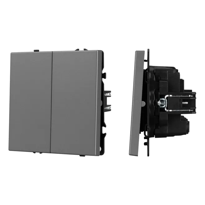 Механизм выключателя двухклавишный перекрёстный SWT-NOBE-MKX2-SFPL-GR (230V, 10A) (Arlight, Серый базальт)