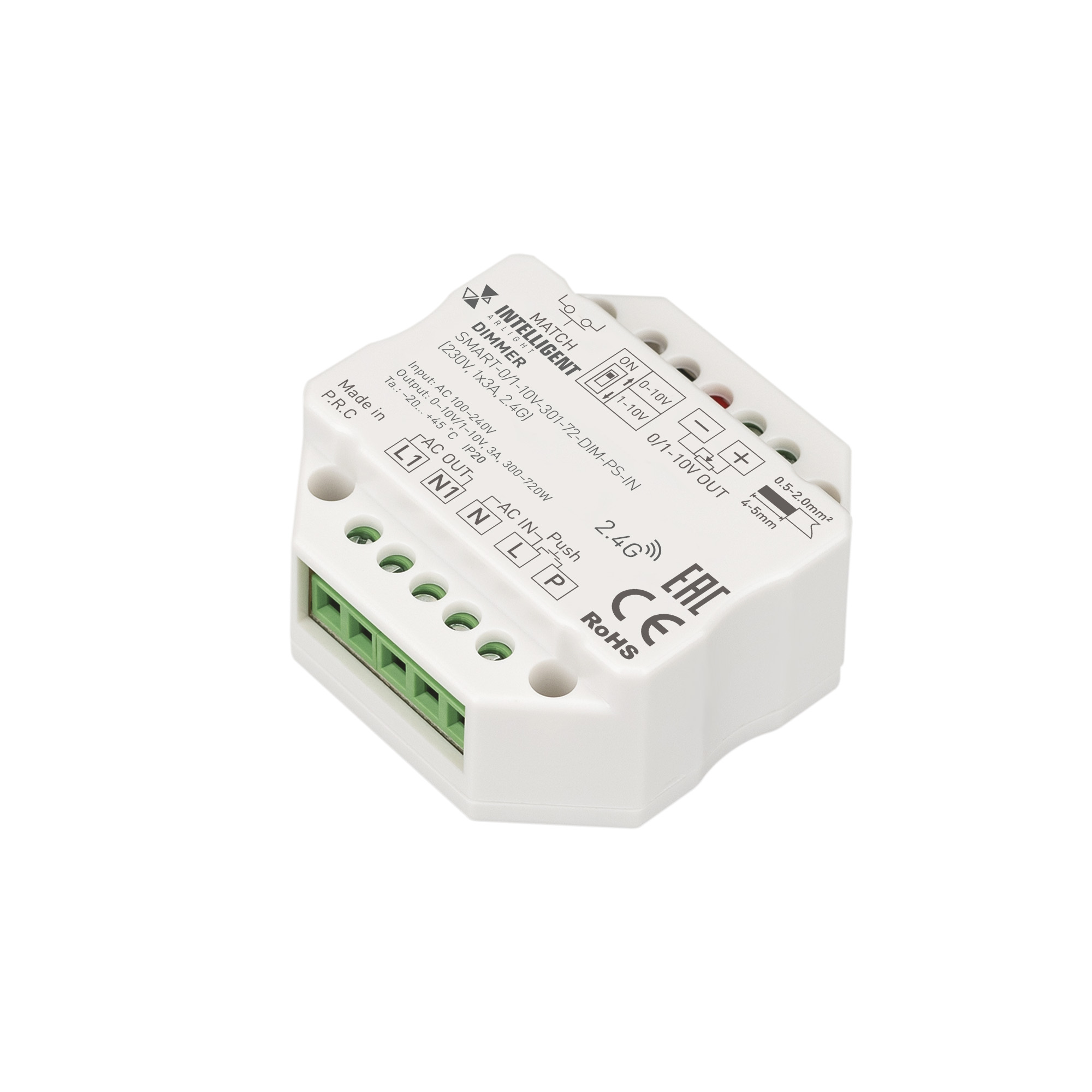INTELLIGENT ARLIGHT Диммер SMART-0/1-10V-301-72-DIM-PS-IN (230V, 1x3A, 2.4G) (IARL, IP20 Пластик, 5 лет) 028434(1)