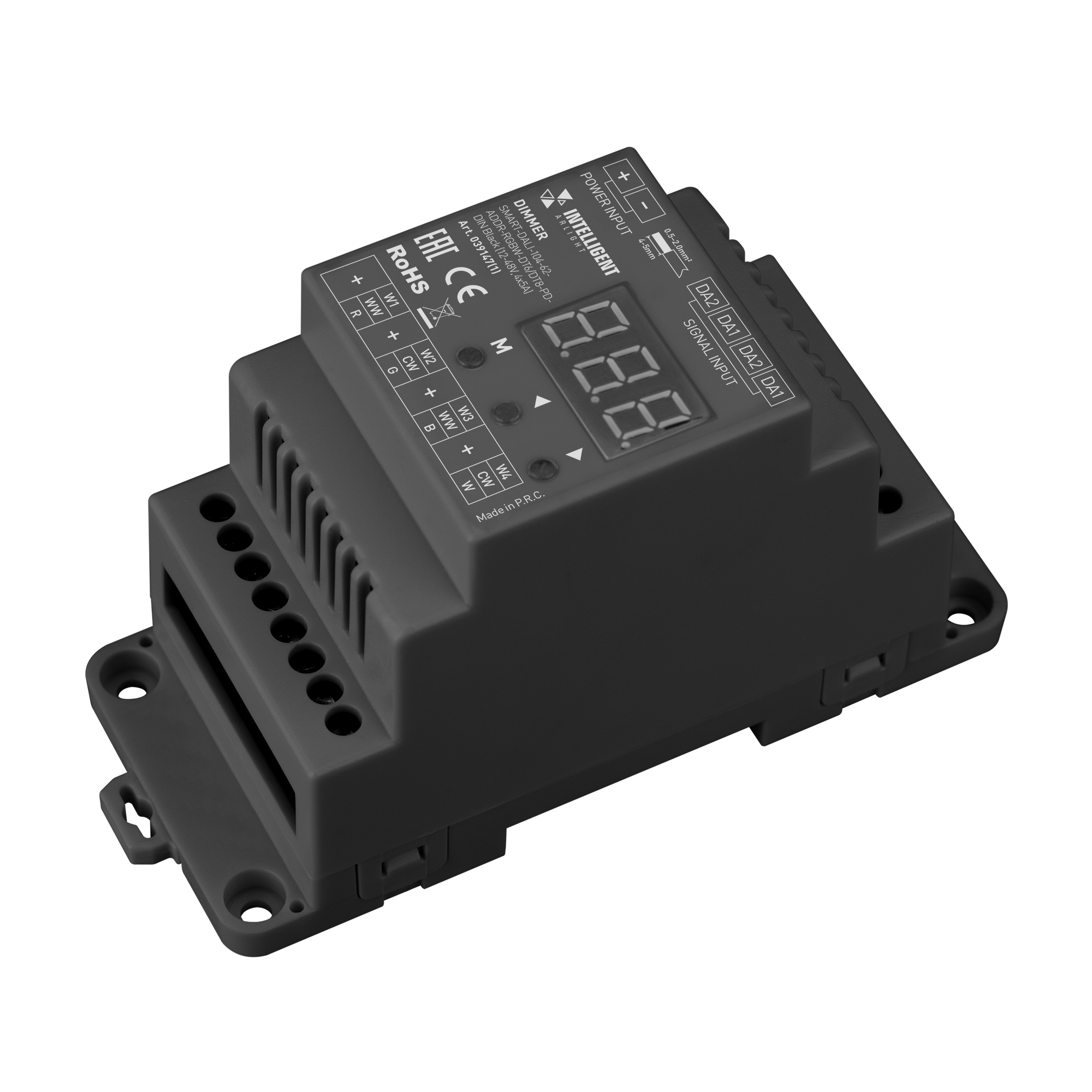 INTELLIGENT ARLIGHT Диммер SMART-DALI-104-62-ADDR-RGBW-DT6/DT8-PD-DIN Black (12-48V, 4x5А) (IARL, IP20 Пластик, 5 лет) 039147(1)