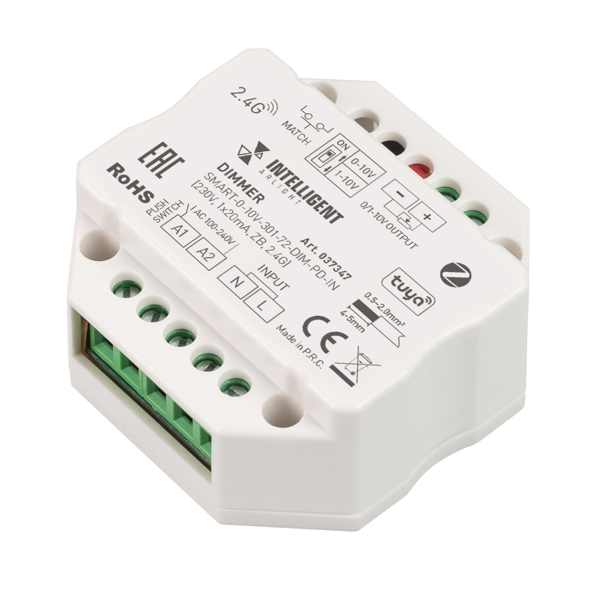 INTELLIGENT ARLIGHT Диммер SMART-0-10V-301-72-DIM-PD-IN (230V, 1x20mA, ZB, 2.4G) (IARL, IP20 Пластик, 5 лет) 037347