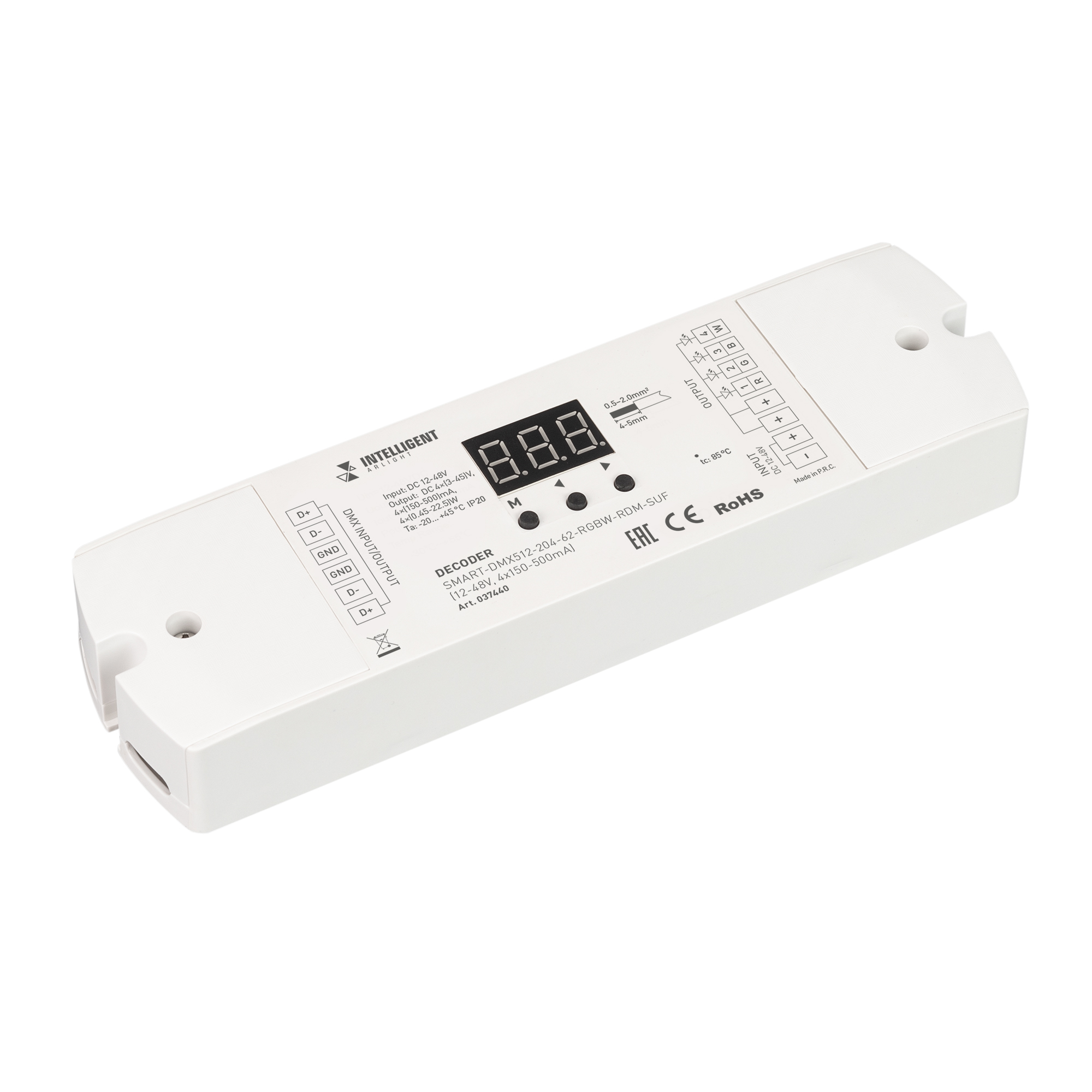 INTELLIGENT ARLIGHT Декодер SMART-DMX512-204-62-RGBW-RDM-SUF (12-48V, 4x150-500mA) (IARL, IP20 Пластик, 5 лет) 037440