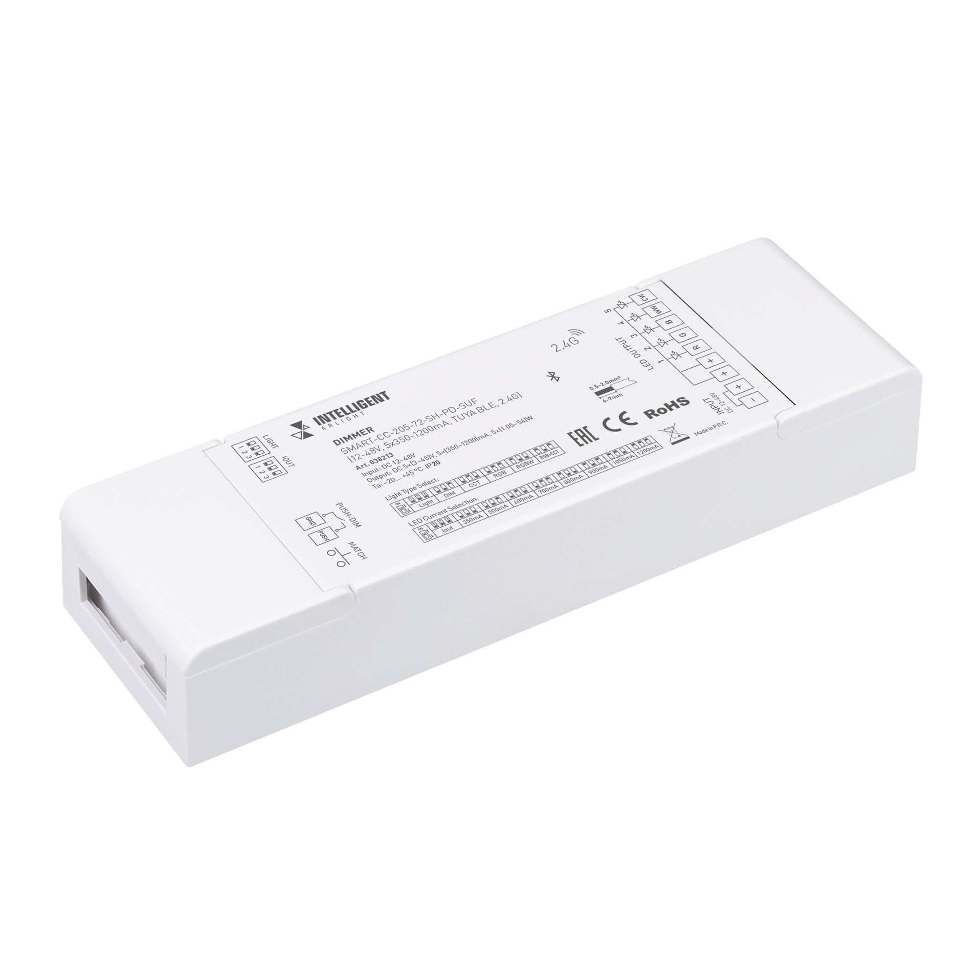 INTELLIGENT ARLIGHT Диммер SMART-CC-205-72-SH-PD-SUF (12-48V, 5x350-1200mA, TUYA BLE, 2.4G) (IARL, IP20 Пластик, 5 лет) 038213