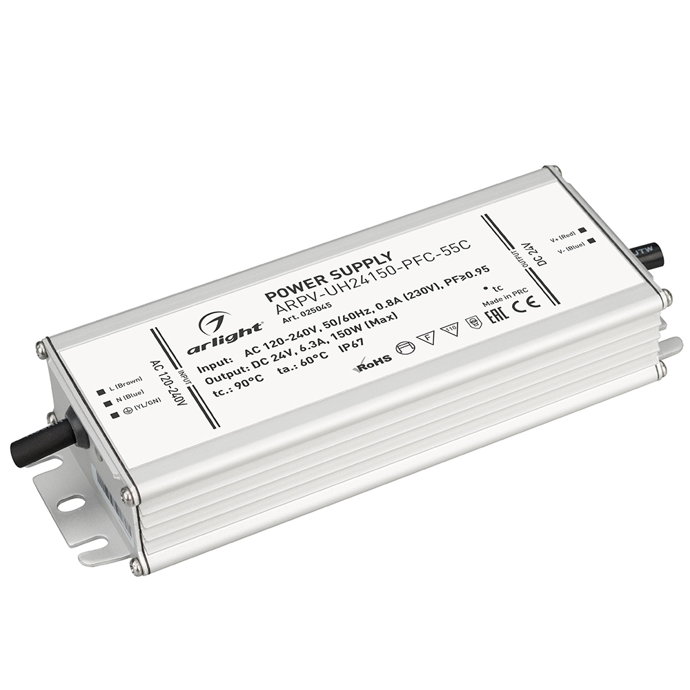 Блок питания ARPV-UH24150-PFC-55C (24V, 6.3A, 150W) (Arlight, IP67 Металл,  5 лет) 025045 - купить от Arlight