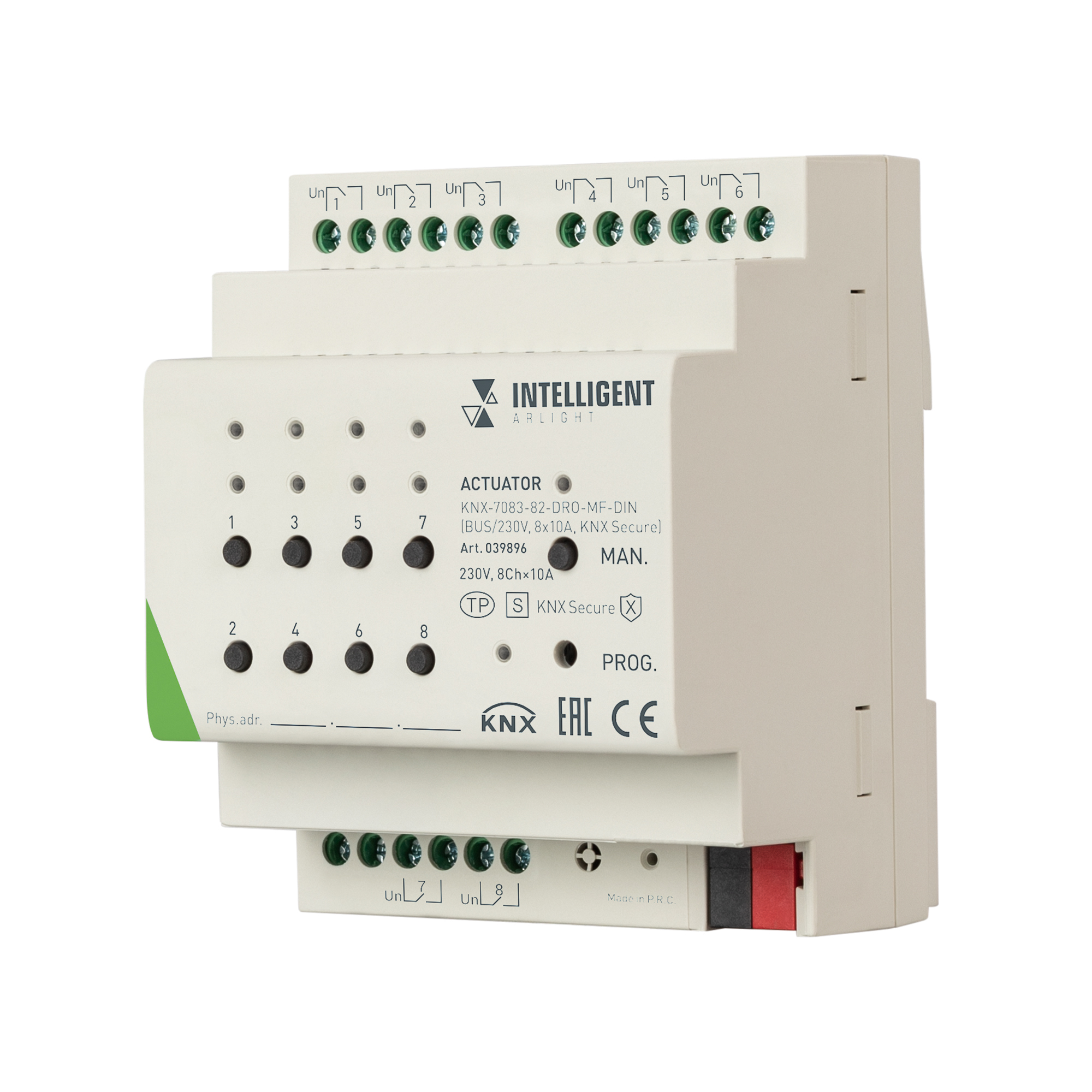 INTELLIGENT ARLIGHT Актуатор KNX-7083-82-DRO-MF-DIN (BUS/230V, 8x10А, KNX Secure) (IARL, IP20 Пластик, 2 года) 039896