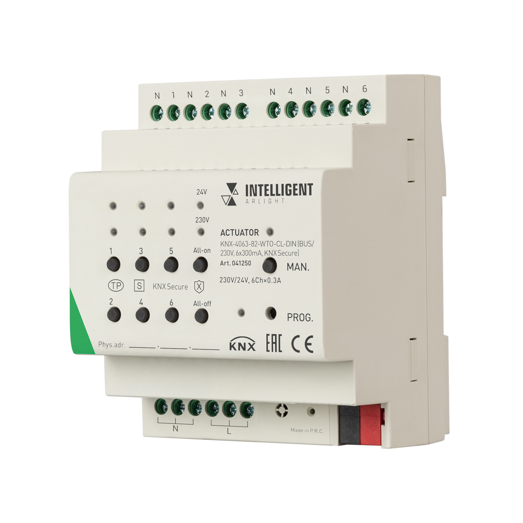 INTELLIGENT ARLIGHT Актуатор KNX-4063-82-WTO-CL-DIN (BUS/230V, 6x300mA, KNX Secure) (IARL, IP20 Пластик, 2 года) 041250